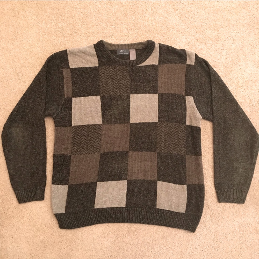 Vintage 90s y2k Crazy Horse Crewneck Sweater Size L Shades of Grey Taupe Dad